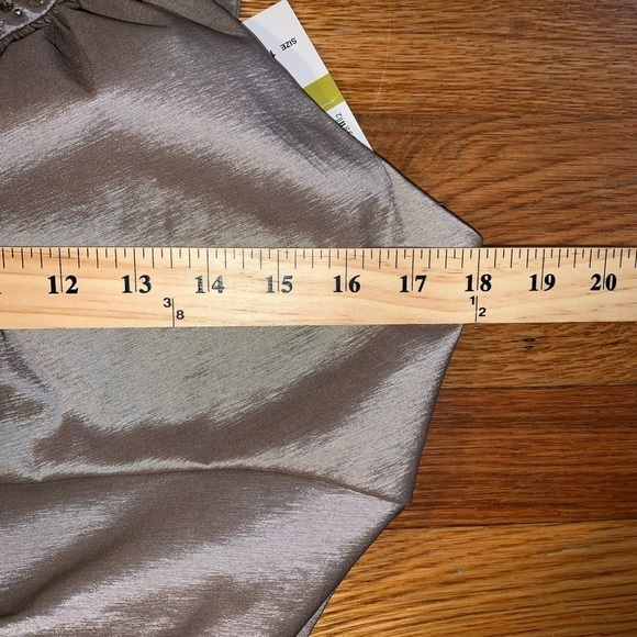 R & M Richards NWT size 14 plus size Mermaid Metallic Taupe Formal Gown wedding - Picture 13 of 15